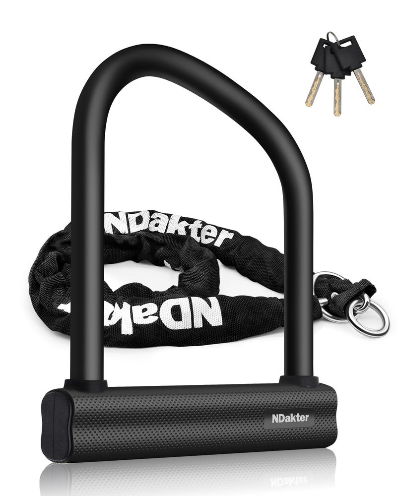 NDakter Bike Locks Heavy Duty Anti Theft 18mm Thick  Motorcycle U Lock with 4FT/120cm x 6mm Chain for Scooter  3Keys Large U-Shaped Motorcycle Wheel Lock for Ebike  Moped  Fat-Tire Tribike - Image 1